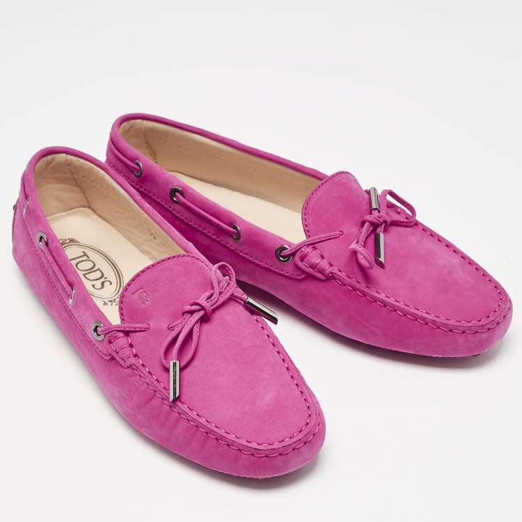 Pre Owned Tod's Pink Suede Bow Driver Loafers Size 39