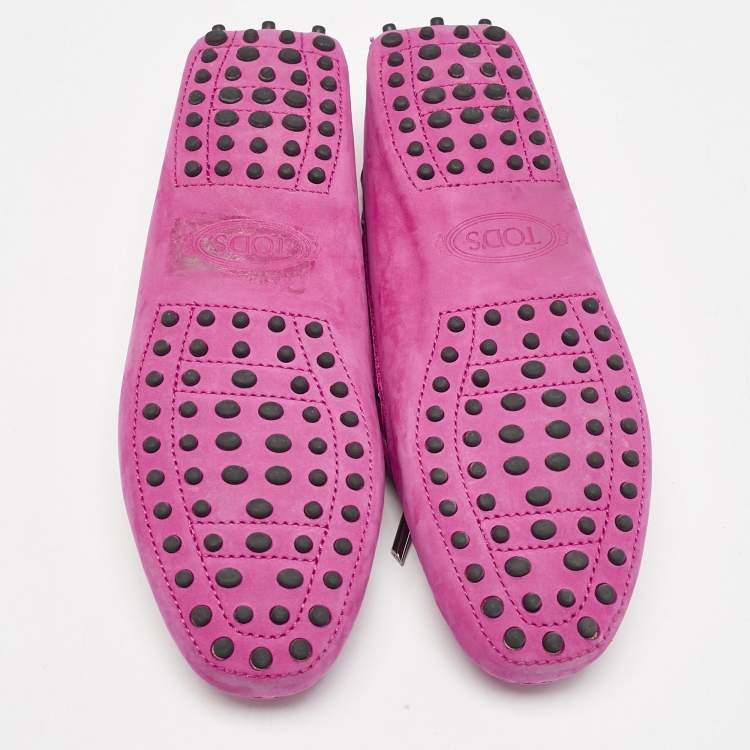 Pre Owned Tod's Pink Suede Bow Driver Loafers Size 39