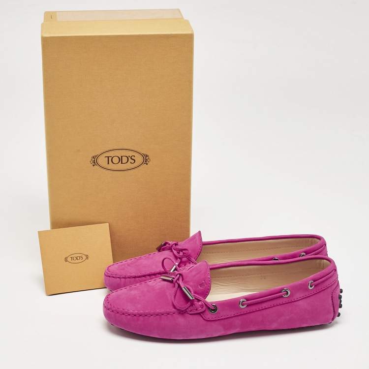 Pre Owned Tod's Pink Suede Bow Driver Loafers Size 39