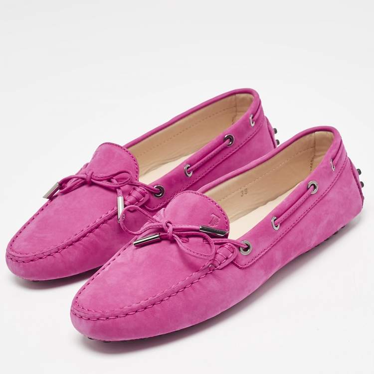 Pre Owned Tod's Pink Suede Bow Driver Loafers Size 39