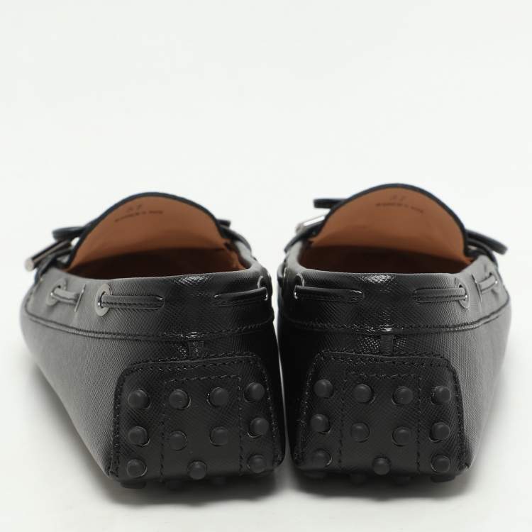 Pre Owned Tod's Black Leather Bow Loafers Size 37