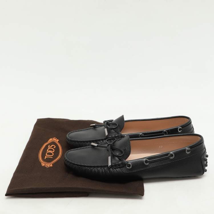 Pre Owned Tod's Black Leather Bow Loafers Size 37