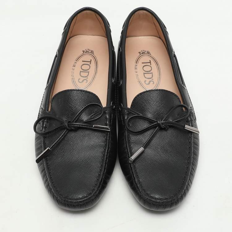 Pre Owned Tod's Black Leather Bow Loafers Size 37
