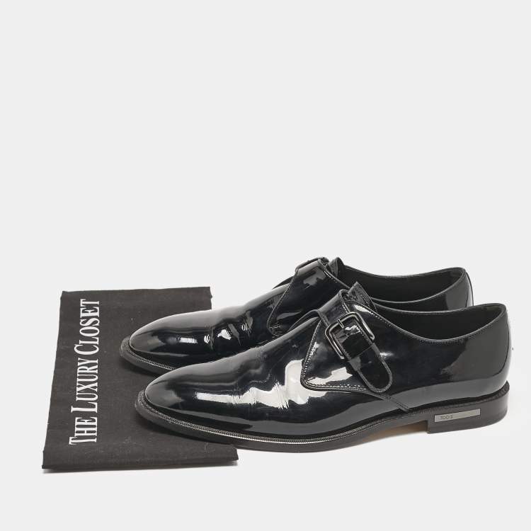 Pre Owned Tod's Black Patent Leather Single Flap Monk Strap Size 42