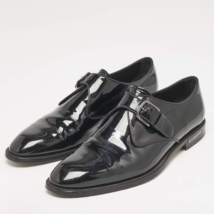 Pre Owned Tod's Black Patent Leather Single Flap Monk Strap Size 42