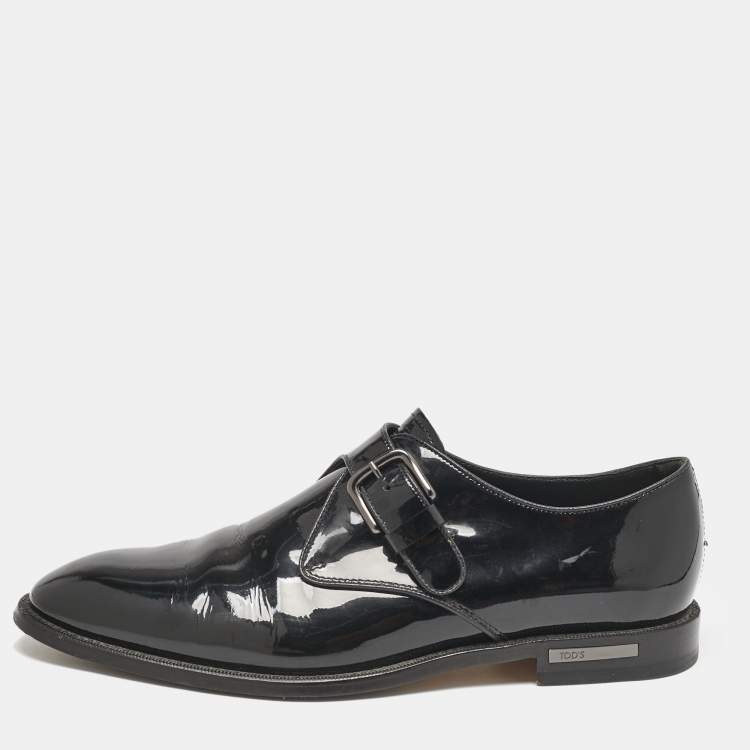 Pre Owned Tod's Black Patent Leather Single Flap Monk Strap Size 42