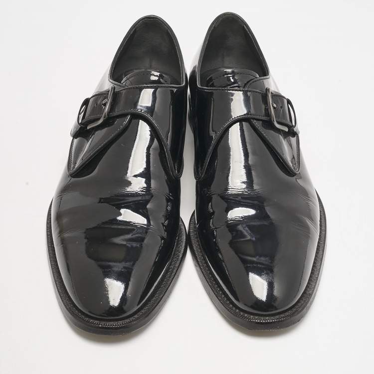 Pre Owned Tod's Black Patent Leather Single Flap Monk Strap Size 42