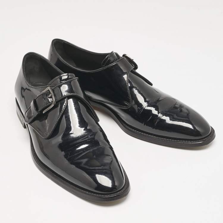 Pre Owned Tod's Black Patent Leather Single Flap Monk Strap Size 42
