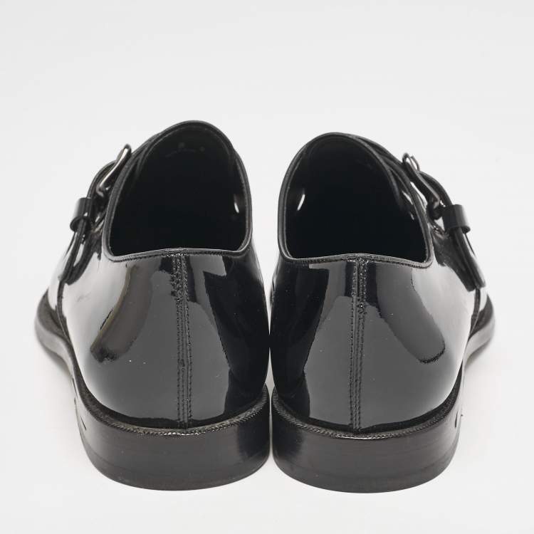 Pre Owned Tod's Black Patent Leather Single Flap Monk Strap Size 42