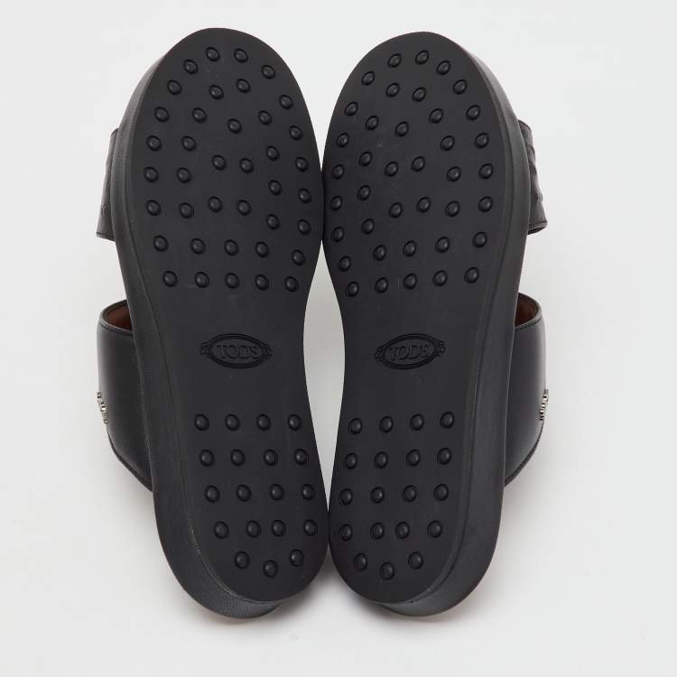 Pre Owned Tod's Black Ostrich Embossed Leather and Leather Arabic Sandals Size 35