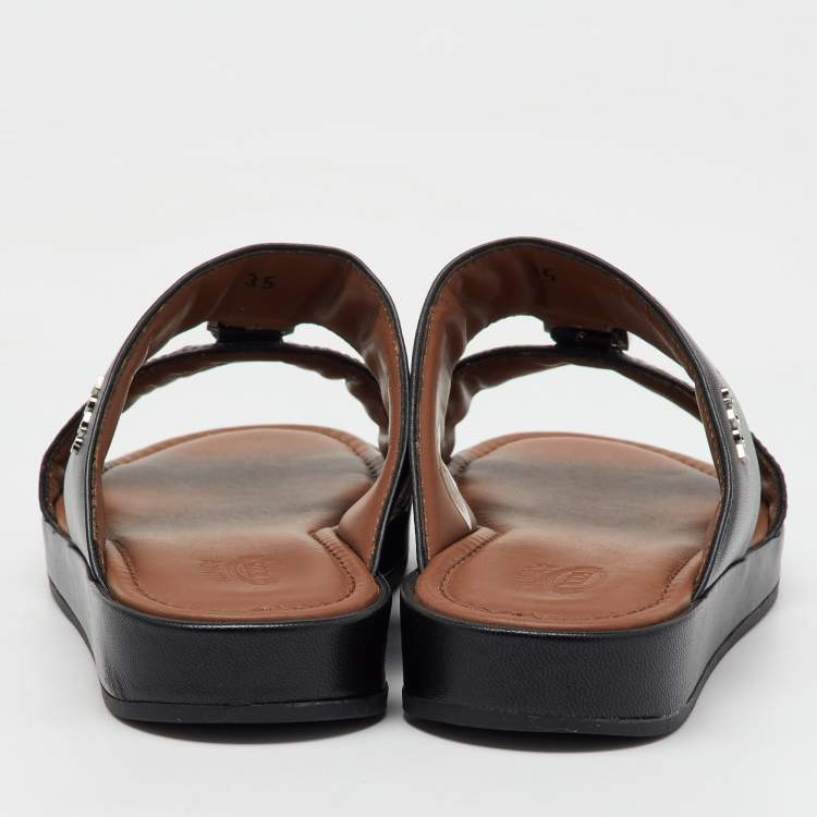 Pre Owned Tod's Black Ostrich Embossed Leather and Leather Arabic Sandals Size 35