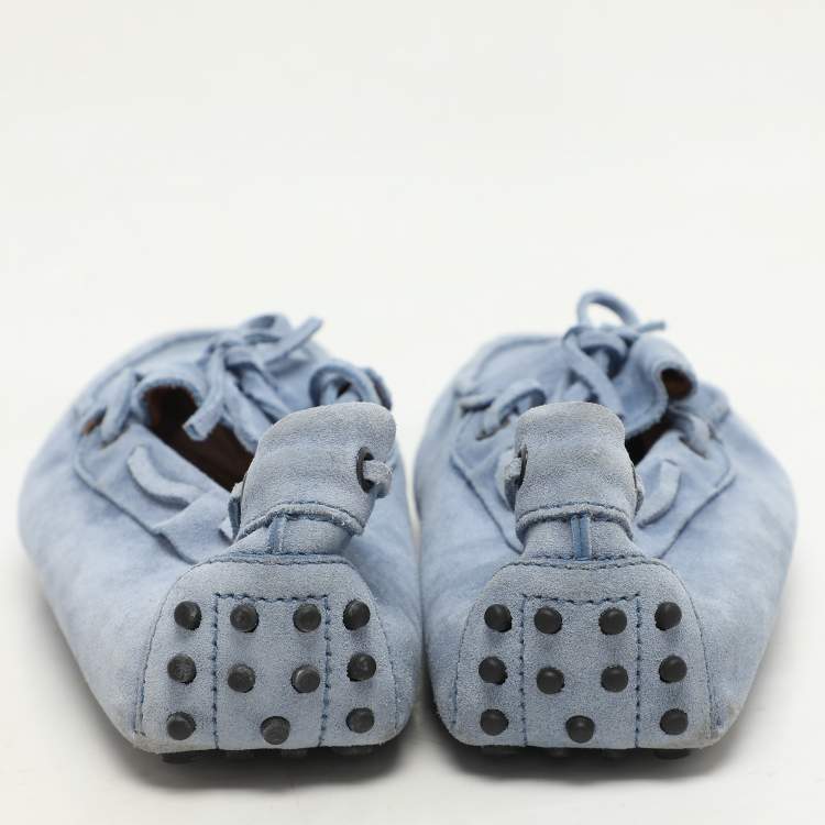 Pre Owned Tod's Light Blue Suede Loafers Size 42