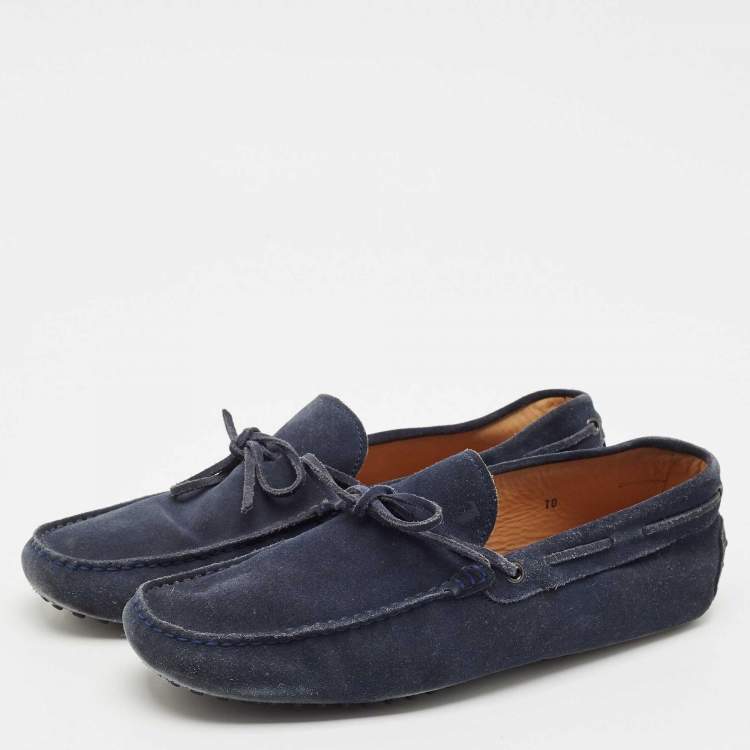Pre Owned Tod's Navy Blue Suede Bow Slip On Loafers Size 44.5