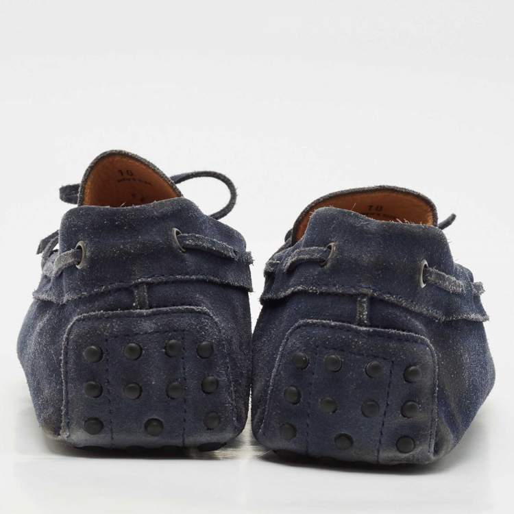 Pre Owned Tod's Navy Blue Suede Bow Slip On Loafers Size 44.5