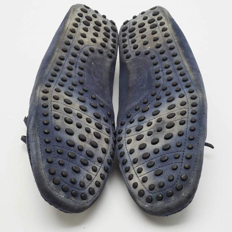 Pre Owned Tod's Navy Blue Suede Bow Slip On Loafers Size 44.5