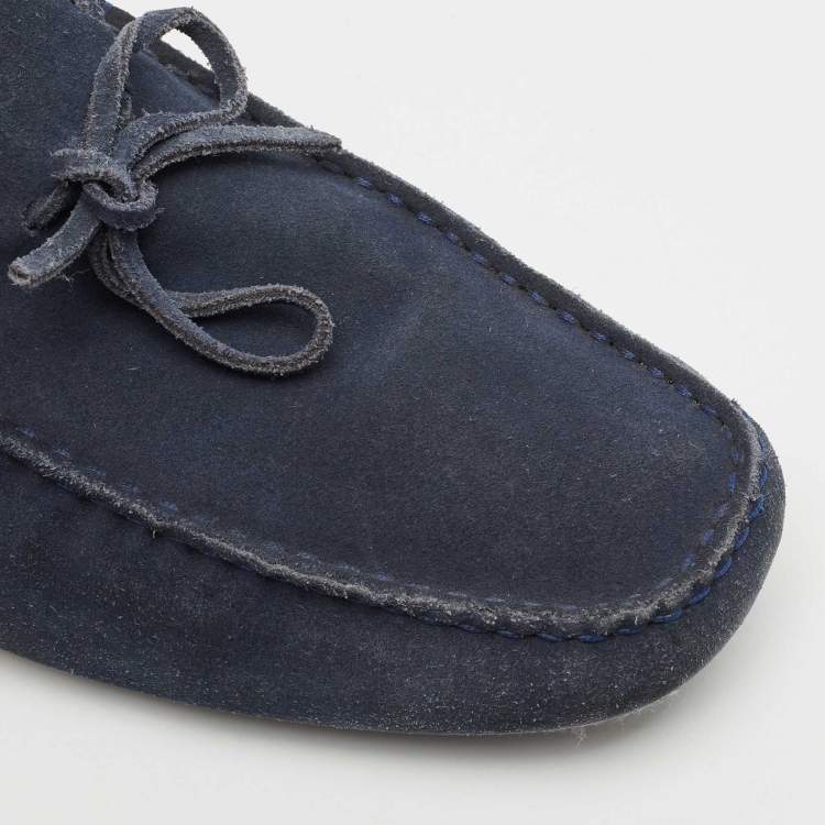 Pre Owned Tod's Navy Blue Suede Bow Slip On Loafers Size 44.5