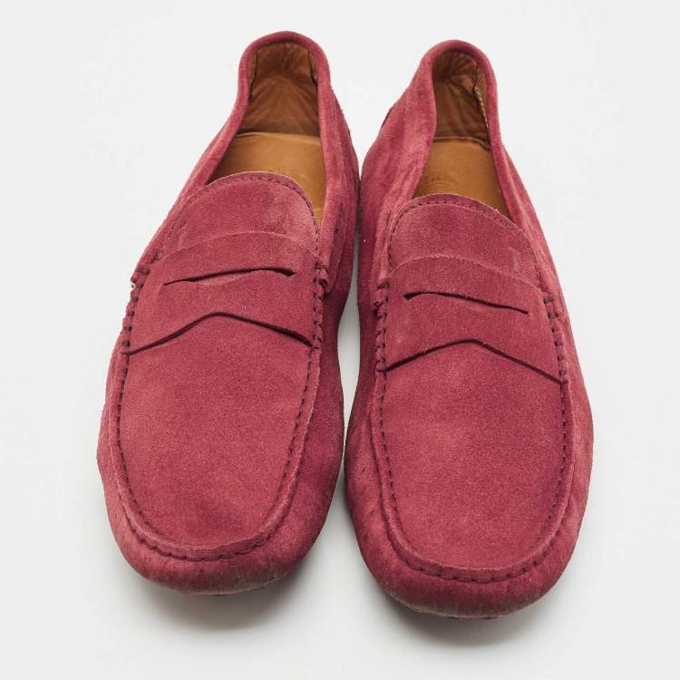 Pre Owned Tod's Dark Red Suede Slip On Loafers Size 44.5
