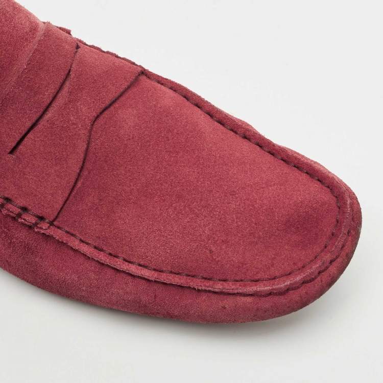Pre Owned Tod's Dark Red Suede Slip On Loafers Size 44.5
