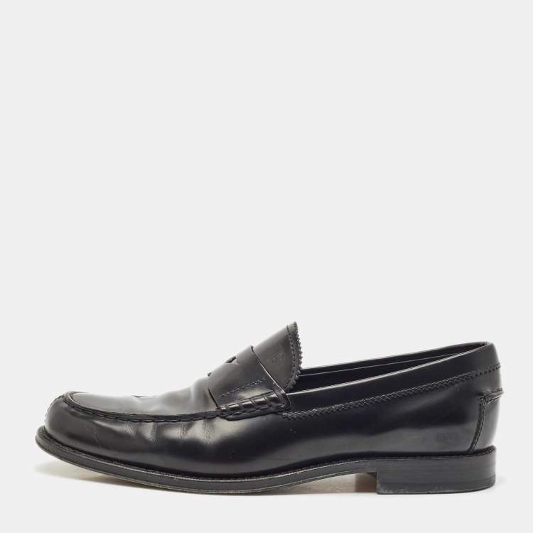 Pre Owned Tod's Black Leather Slip On Loafers Size 42