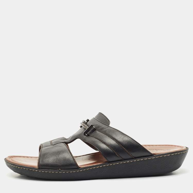 Pre Owned Tod's Black Leather Slide Sandals Size 44.5