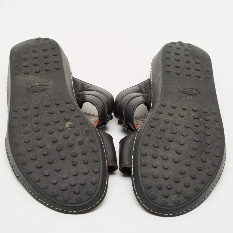 Pre Owned Tod's Black Leather Slide Sandals Size 44.5