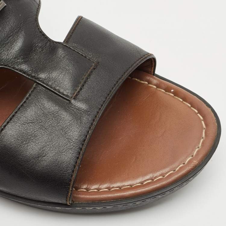 Pre Owned Tod's Black Leather Slide Sandals Size 44.5