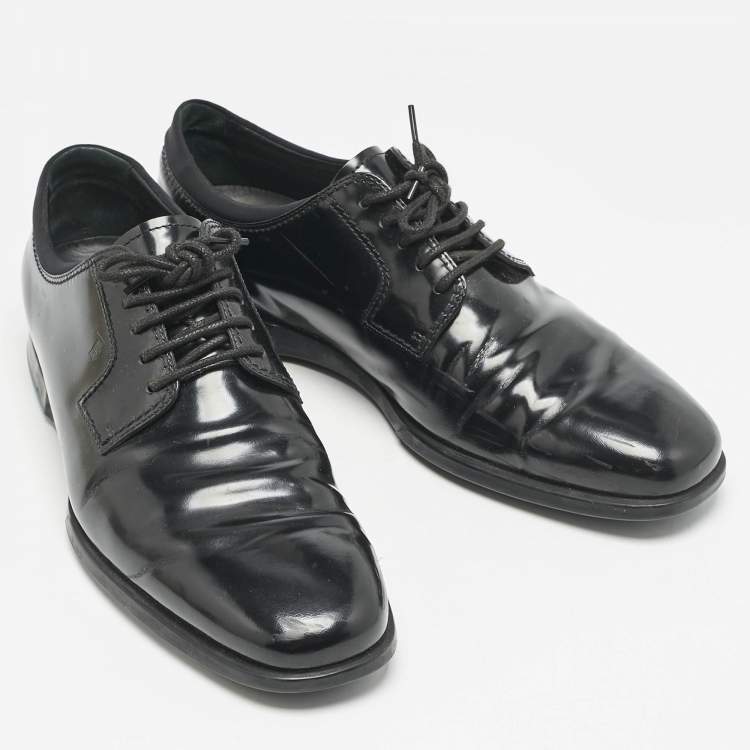 Pre Owned Tod's Black Leather Lace Up Derby Size 41.5