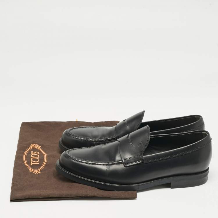 Pre Owned Tod's Black Leather Penny Slip On Loafers Size 41.5