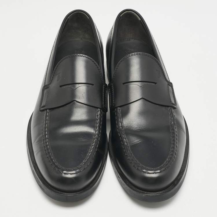 Pre Owned Tod's Black Leather Penny Slip On Loafers Size 41.5