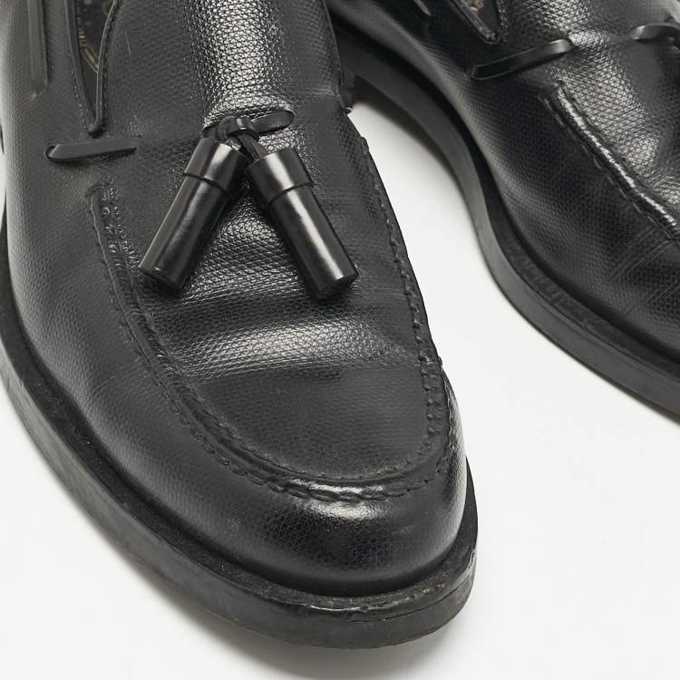 Pre Owned Tod's Black Leather Tassel Detail Loafers Size 42