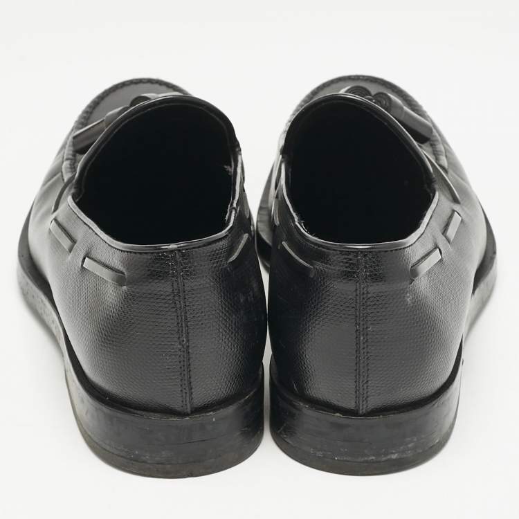 Pre Owned Tod's Black Leather Tassel Detail Loafers Size 42