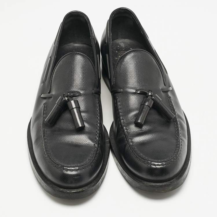 Pre Owned Tod's Black Leather Tassel Detail Loafers Size 42