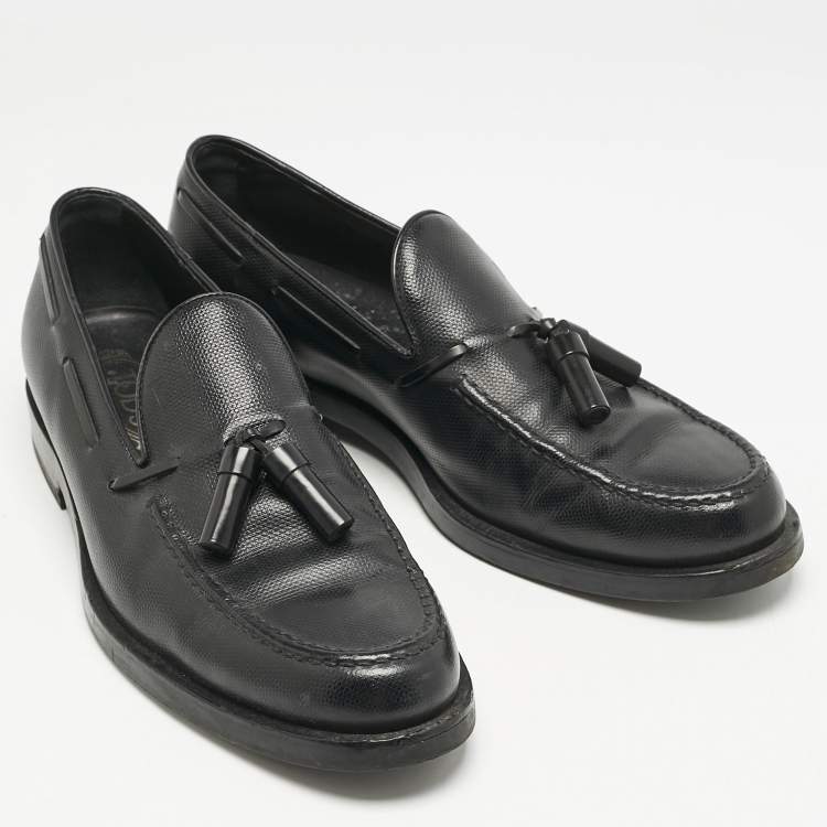 Pre Owned Tod's Black Leather Tassel Detail Loafers Size 42