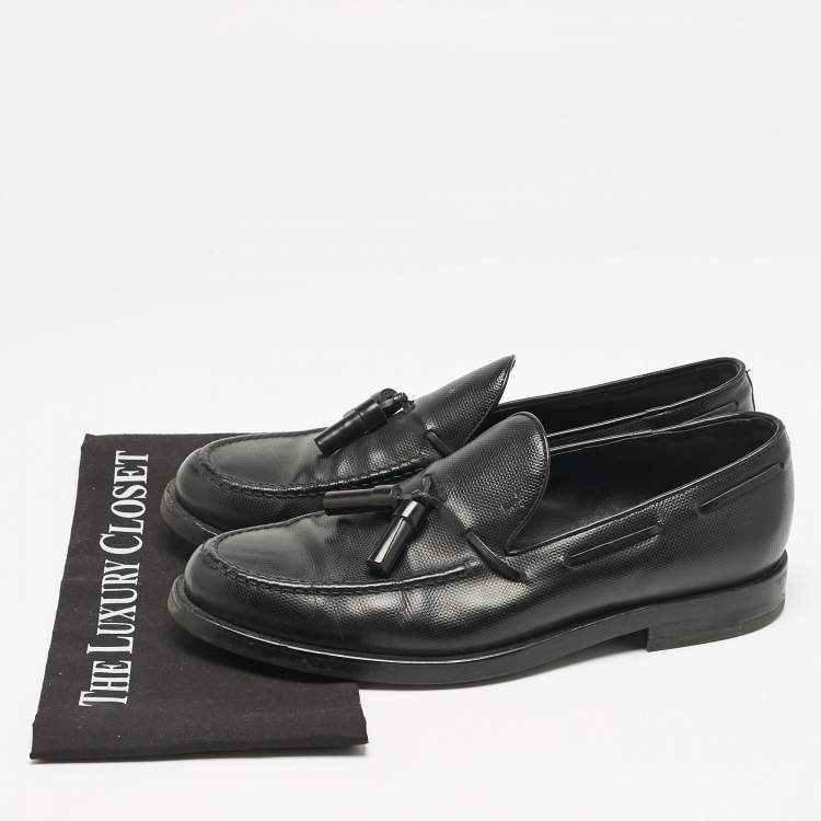 Pre Owned Tod's Black Leather Tassel Detail Loafers Size 42