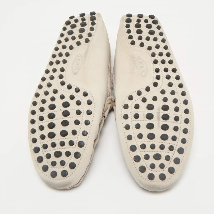 Pre Owned Tod's Light Grey Nubuck Leather Slip On Loafers Size 43
