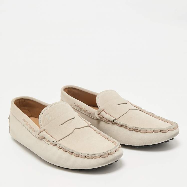 Pre Owned Tod's Light Grey Nubuck Leather Slip On Loafers Size 43