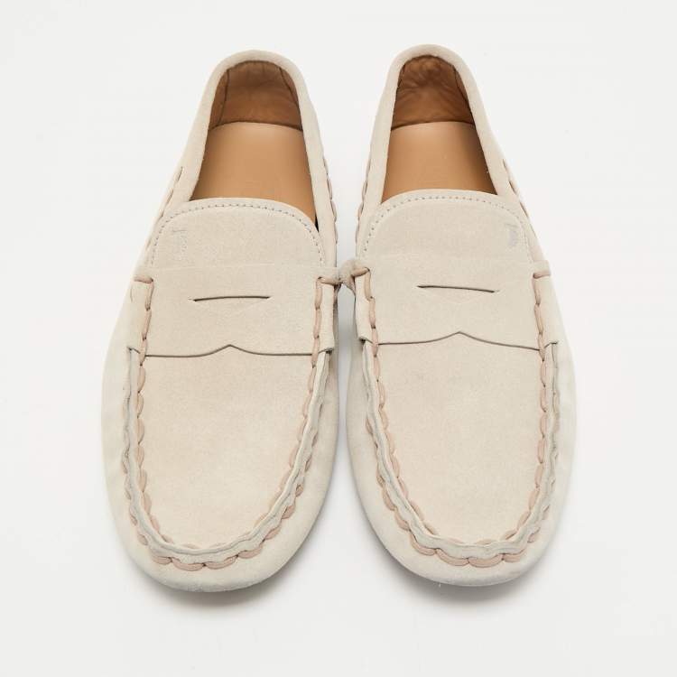 Pre Owned Tod's Light Grey Nubuck Leather Slip On Loafers Size 43