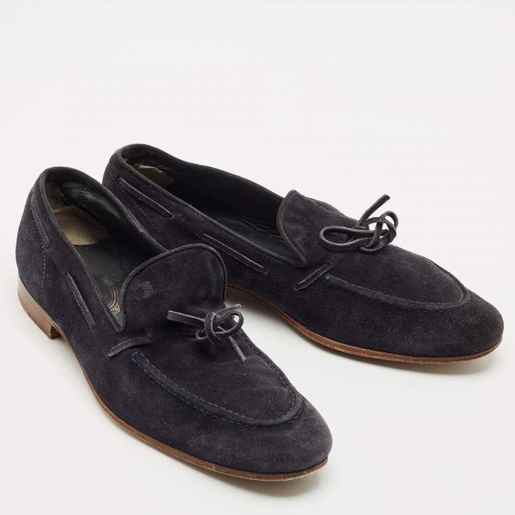 Pre Owned Tod's Navy Blue Suede Penny Penny Loafers Size 39.5