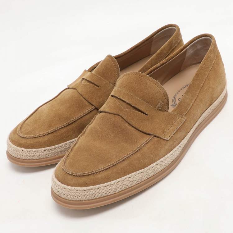 Pre Owned Tod's Khaki Suede Penny Penny Loafers Size 42