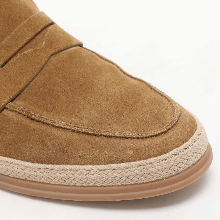 Pre Owned Tod's Khaki Suede Penny Penny Loafers Size 42