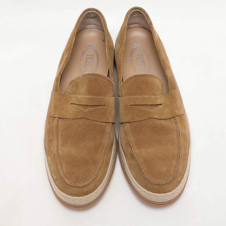 Pre Owned Tod's Khaki Suede Penny Penny Loafers Size 42