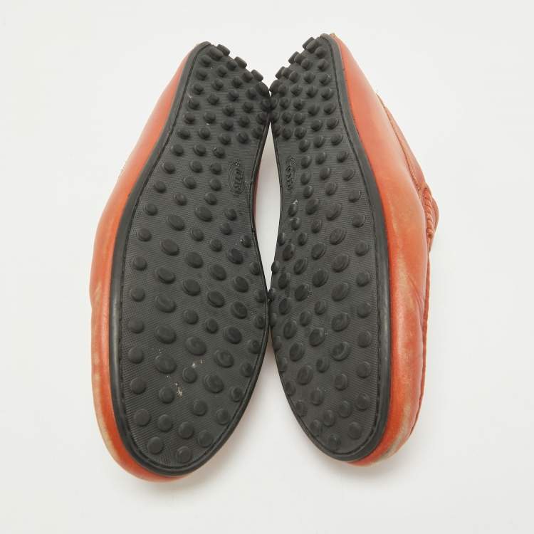 Pre Owned Tod's Brown Leather Double T Logo Slip On Penny Loafers Size 44