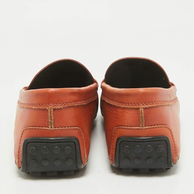 Pre Owned Tod's Brown Leather Double T Logo Slip On Penny Loafers Size 44