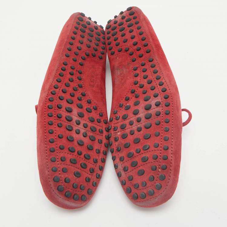 Pre Owned Tod's Dark Red Suede Slip On Loafers Size 43