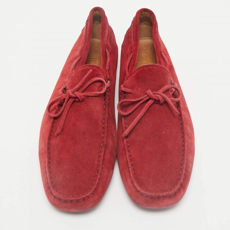 Pre Owned Tod's Dark Red Suede Slip On Loafers Size 43
