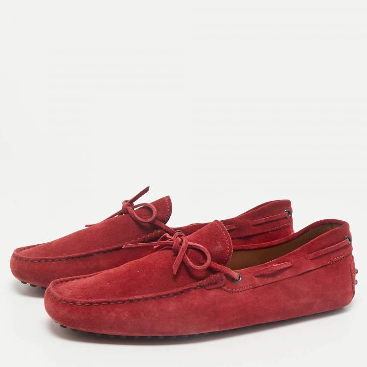 Pre Owned Tod's Dark Red Suede Slip On Loafers Size 43