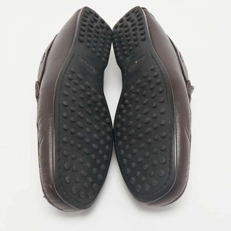 Pre Owned Tod's Brown Leather Double T Slip On Loafers Size 44.5