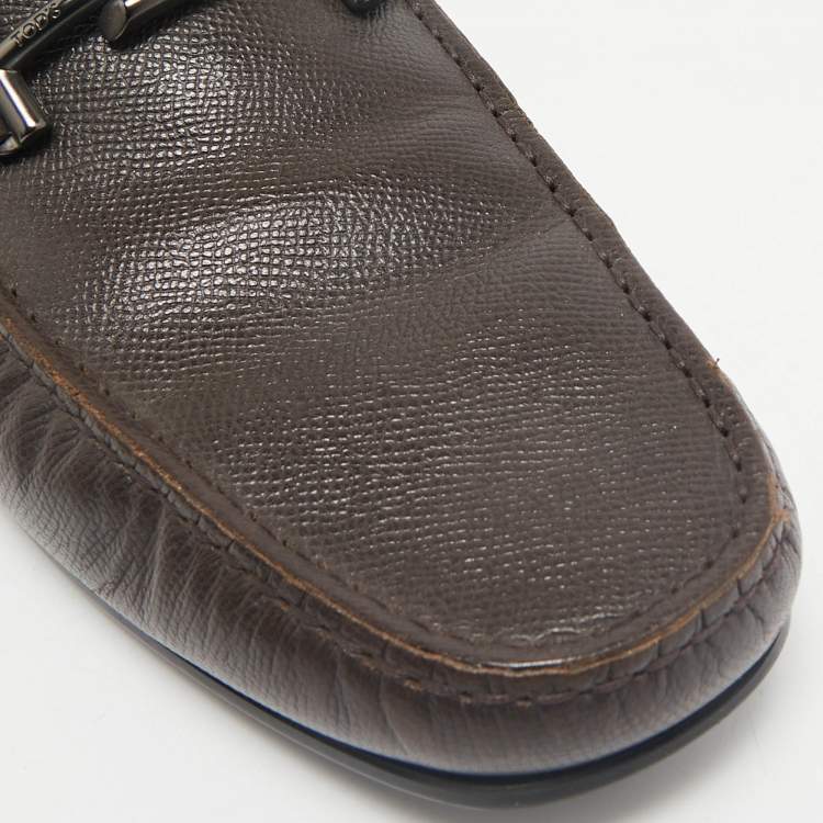 Pre Owned Tod's Brown Leather Double T Slip On Loafers Size 44.5
