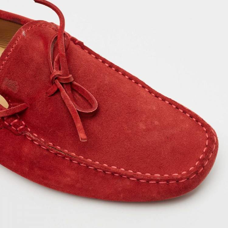 Pre Owned Tod's Dark Red Suede Slip On Loafers Size 42