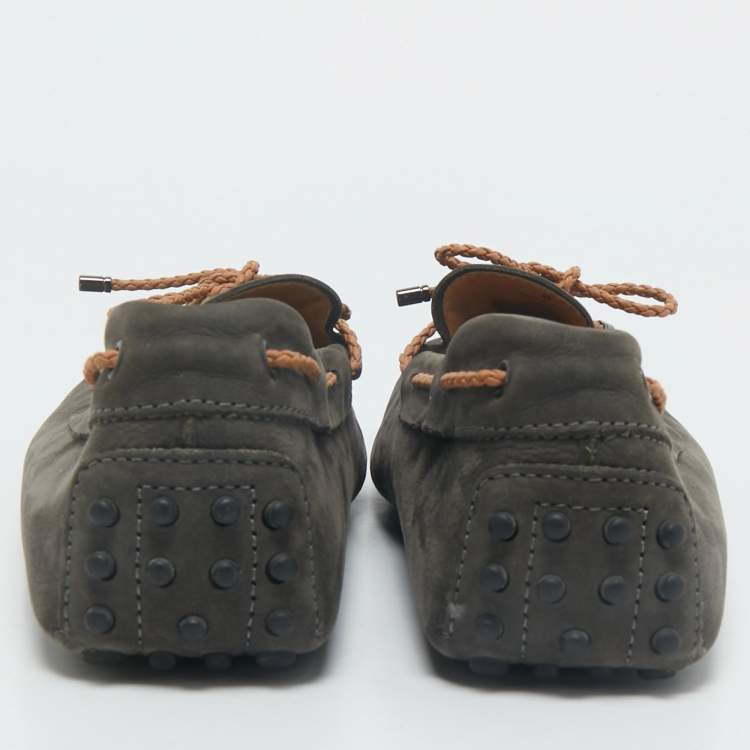 Pre Owned Tod's Dark Grey Suede Bow Slip On Loafers Size 42